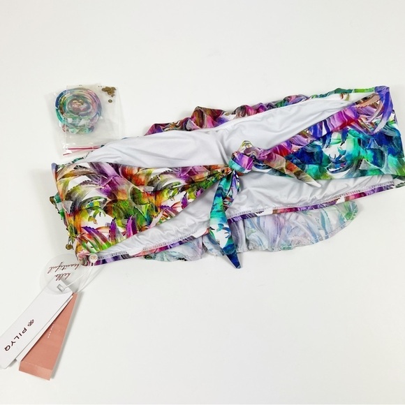 PQ LANAI EMBROIDERED RUFFLE BANDEAU Floral Swim Bikini Top D NWT - Picture 5 of 7